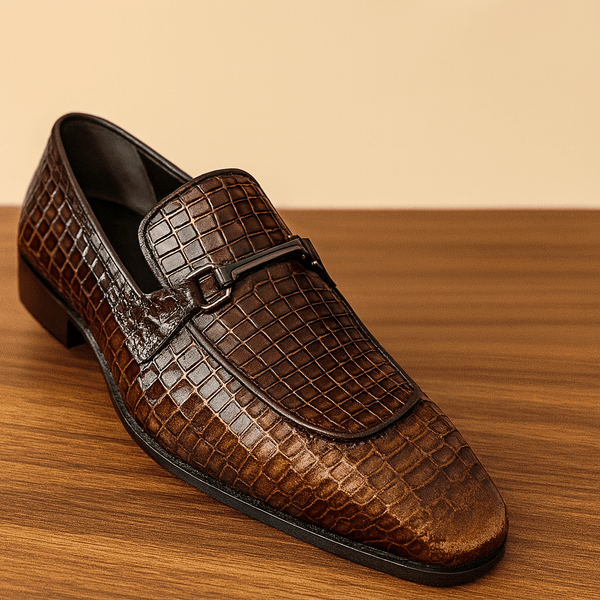 "Premium Crocodile - Pattern Leather Loafers – Deep Brown" - Alifdukanstylebyalif types here :)
