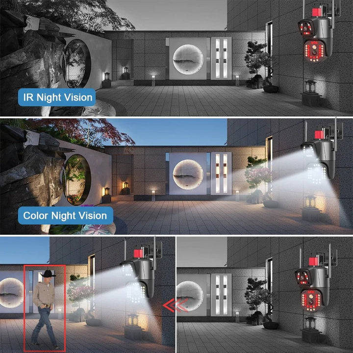 PTZ WIFI OUTDOOR DURAL LENS 2MP+2MP 4MP IN TOTAL DURAL IR LED COLORVU NIGHT VISION APP V380 PRO - AlifdukanAlifdukan types here :)