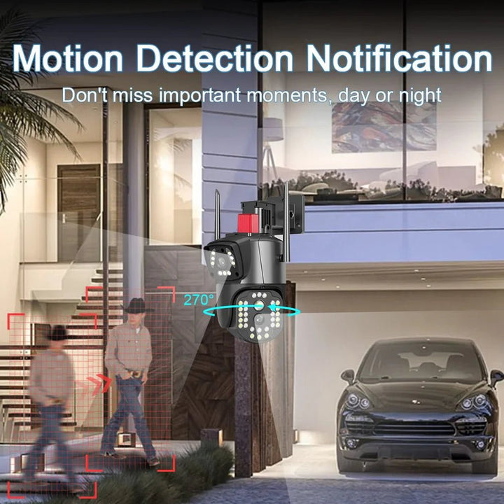 PTZ WIFI OUTDOOR DURAL LENS 2MP+2MP 4MP IN TOTAL DURAL IR LED COLORVU NIGHT VISION APP V380 PRO - AlifdukanAlifdukan types here :)