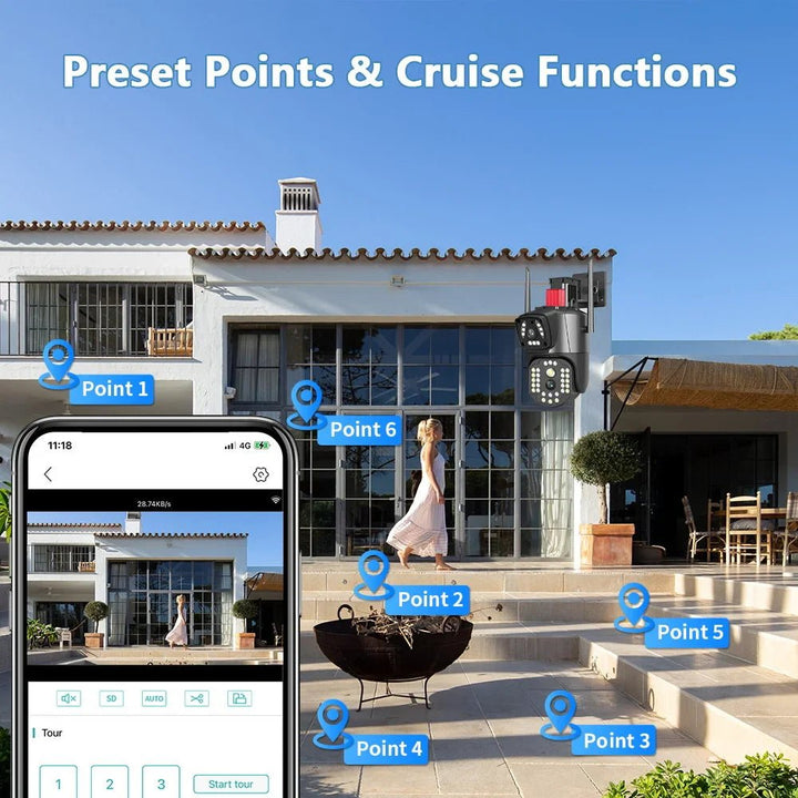 PTZ WIFI OUTDOOR DURAL LENS 2MP+2MP 4MP IN TOTAL DURAL IR LED COLORVU NIGHT VISION APP V380 PRO - AlifdukanAlifdukan types here :)