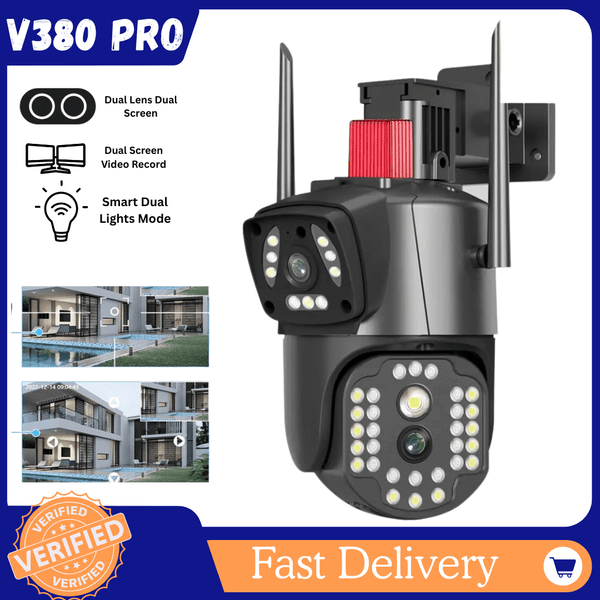 PTZ WIFI OUTDOOR DURAL LENS 2MP+2MP 4MP IN TOTAL DURAL IR LED COLORVU NIGHT VISION APP V380 PRO - AlifdukanAlifdukan types here :)