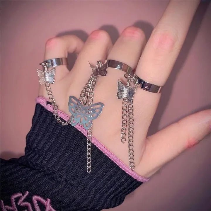Punk Fan Open Adjustable Butterfly Chain Combination Ring - AlifdukanAlifdukan types here :)
