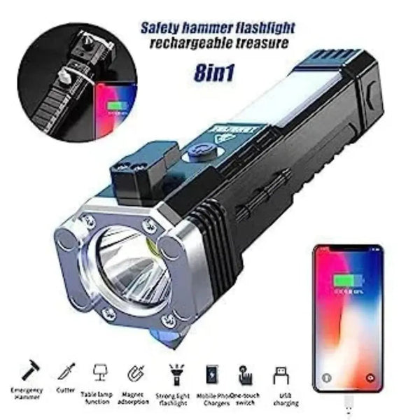 Rechargeable Safety Hammer Flashlight | Emergency Tool, Power Bank, and Magnet Torch - AlifdukanAlifdukan types here :)