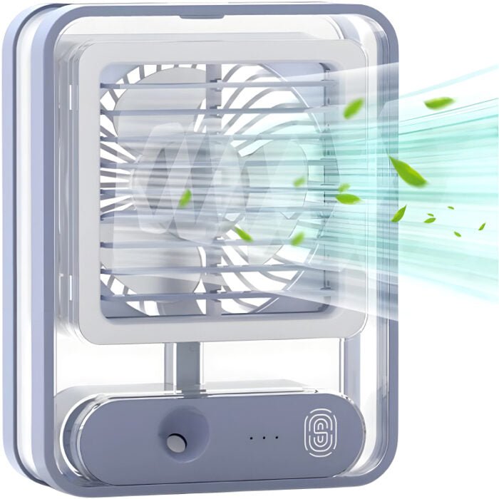 Rechargeable Transparent Fan with 3 - Speed Wind, Night Light, Nano Spray Tech, Adjustable Grid (2:30 hours battery Backup) - AlifdukanAlifdukan types here :)