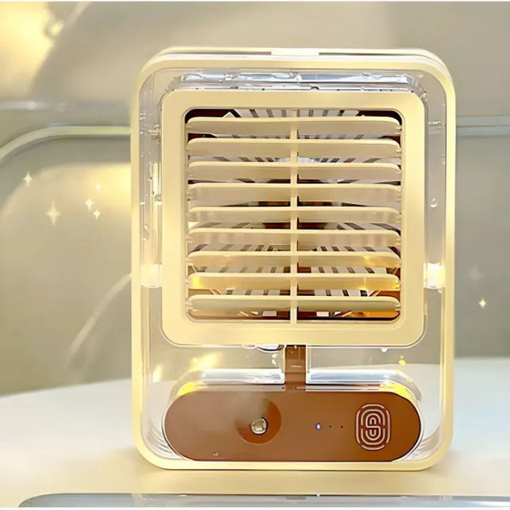 Rechargeable Transparent Fan with 3 - Speed Wind, Night Light, Nano Spray Tech, Adjustable Grid (2:30 hours battery Backup) - AlifdukanAlifdukan types here :)