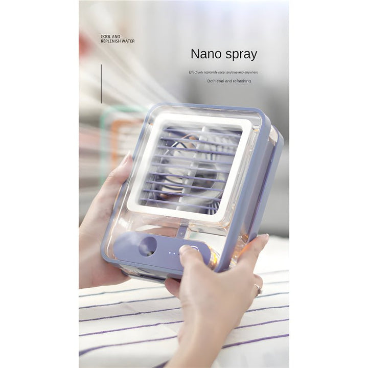 Rechargeable Transparent Fan with 3 - Speed Wind, Night Light, Nano Spray Tech, Adjustable Grid (2:30 hours battery Backup) - AlifdukanAlifdukan types here :)