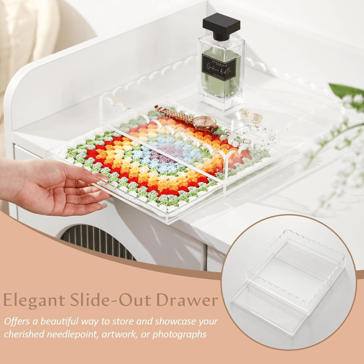 Scalloped Acrylic Tray with Slide Out Drawer - 9" x 9" Customizable Acrylic Tray for Insert Needlepoint, Photos, Art, Fabric, Display Messages - AlifdukanAlifdukan types here :)