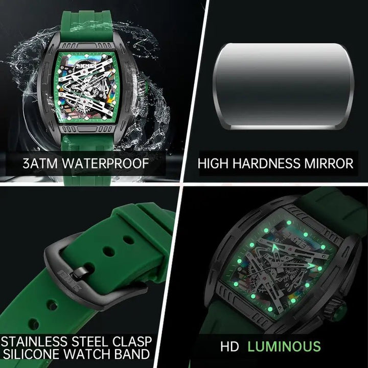 Shike Mei Fashion Men's Hollow Dial Barrel - shaped Night Light Waterproof Silicone Strap Men's Quartz Watch - AlifdukanAlifdukan types here :)