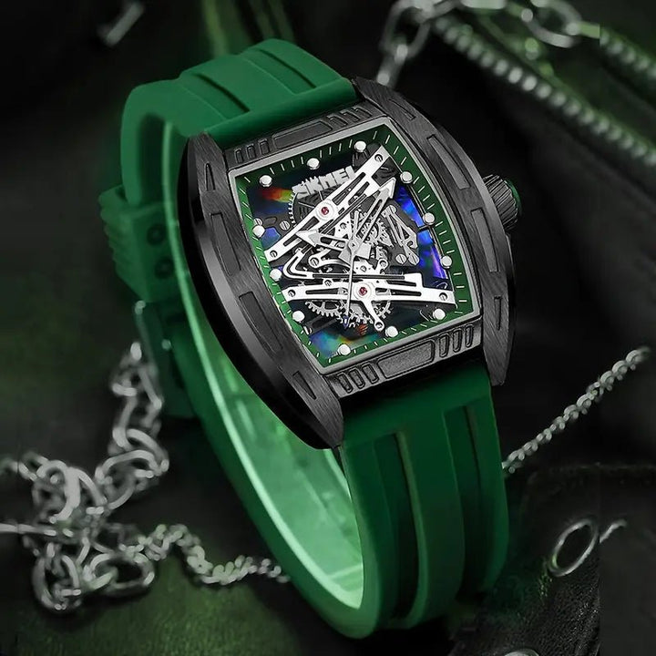 Shike Mei Fashion Men's Hollow Dial Barrel - shaped Night Light Waterproof Silicone Strap Men's Quartz Watch - AlifdukanAlifdukan types here :)