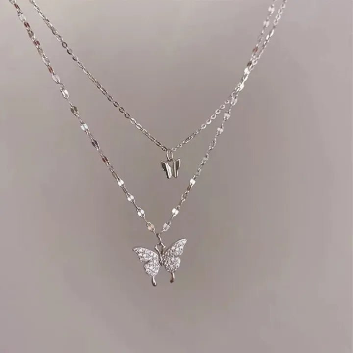 Shiny Double Chain Butterfly Necklace for Girls Exquisite Double Clavicle Chain Necklace for Women Crystal Elegant Wedding Jewelry Gifts - AlifdukanAlifdukan types here :)