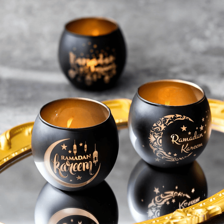 SHMILMH Ramadan Table Decor, Ramadan Mubarak Decoration, Glass Votive Tealight Candle Holders, Eid Decorations for Home Gift - AlifdukanAlifdukan types here :)