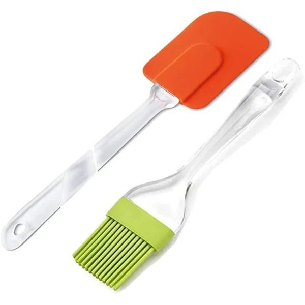 Silicone Flexible Spatula and Brush Set for Baking, Glazing, Cooking and Mixing Heat Proof Non Toxic Kitchen Tools Set of 2 Multicolor - AlifdukanAlifdukan types here :)