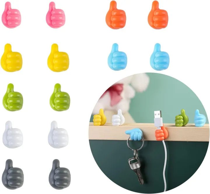 Silicone Thumb Wall Hooks, Creative Multi - Function Self - Adhesive Thumb Cable Organizer Clips, Key Hook Wall Hangers, Multi - Function Wall Storage Hooks for Bedroom Car Charging Data Cable (PACK OF 10) - AlifdukanAlifdukan types here :)