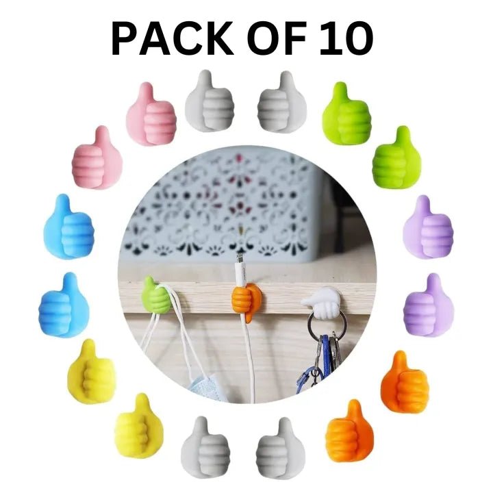 Silicone Thumb Wall Hooks, Creative Multi - Function Self - Adhesive Thumb Cable Organizer Clips, Key Hook Wall Hangers, Multi - Function Wall Storage Hooks for Bedroom Car Charging Data Cable (PACK OF 10) - AlifdukanAlifdukan types here :)