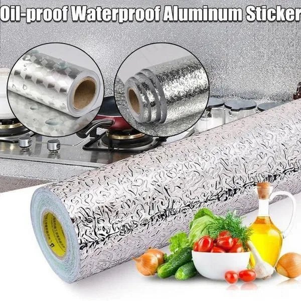 Silver Aluminum Kitchen Wall Sticker | Waterproof & Oil - Proof Stove Protector - AlifdukanAlifdukan types here :)
