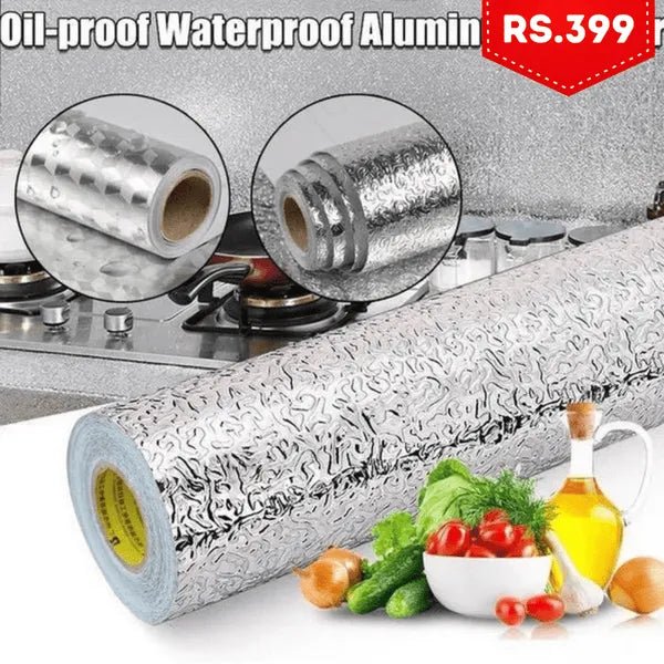 Silver Aluminum Kitchen Wall Sticker | Waterproof & Oil - Proof Stove Protector - AlifdukanAlifdukan types here :)