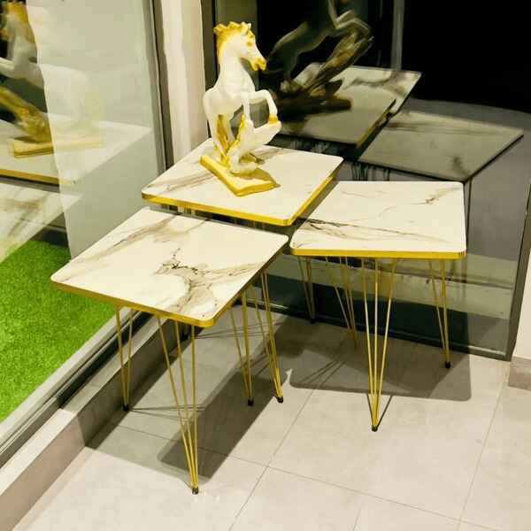 Square Metal Legs Table Set with Golden Border – 3 Pcs - AlifdukanMini Supplier types here :)