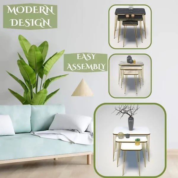 Square White/Black Side Table Set /Coffee - AlifdukanBUY AURA.PK types here :)