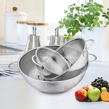 Stainless Steel Kitchen Fruit Vegetable Washing Basket, Steel Washing Filter Strainer, Micro Perforated Colander Draining, Handheld Spider Strainer - AlifdukanAlifdukan types here :)