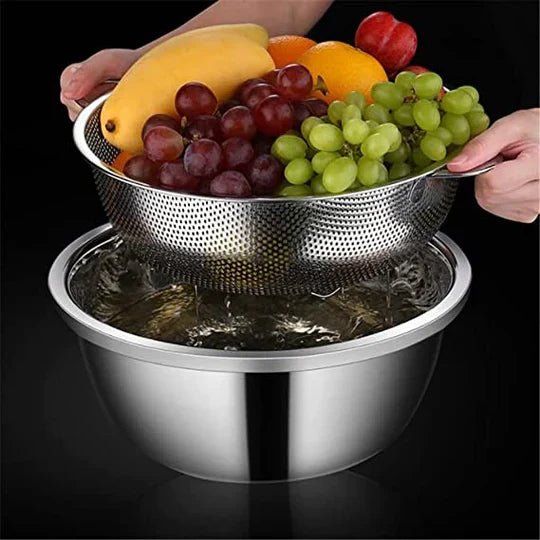 Stainless Steel Kitchen Fruit Vegetable Washing Basket, Steel Washing Filter Strainer, Micro Perforated Colander Draining, Handheld Spider Strainer - AlifdukanAlifdukan types here :)