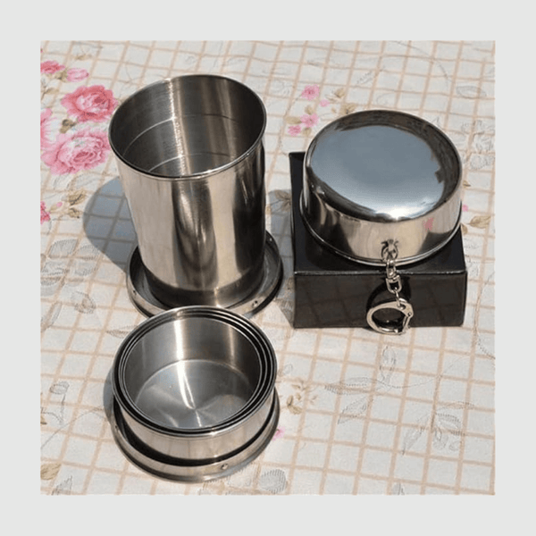 Stainless Steel Portable Camping Folding Collapsible Cup Metal elescopic Keychain 75ml - AlifdukanAlifdukan types here :)