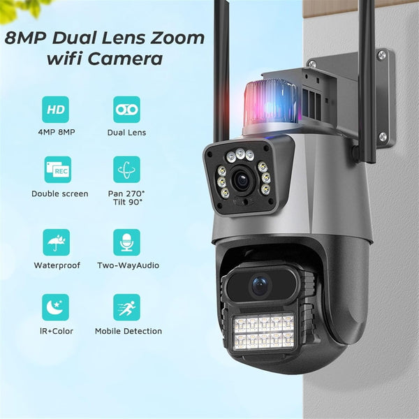 Surveillance Camera, 6MP Camera Dual Lens Dual Screen PTZ Outdoor Waterproof Security Video Surveillance Camera Police Light Alarm IP Camera,for home security(64G SD Card) - AlifdukanAlifdukan types here :)