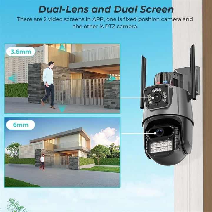 Surveillance Camera, 6MP Camera Dual Lens Dual Screen PTZ Outdoor Waterproof Security Video Surveillance Camera Police Light Alarm IP Camera,for home security(64G SD Card) - AlifdukanAlifdukan types here :)