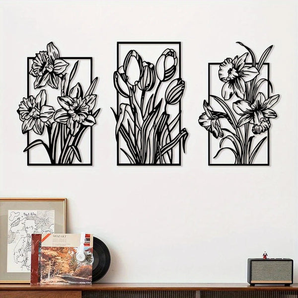 Thanksgiving Christmas 3pcs Tulip Flower Metal Wall Decor, Metal Flower Boho Home Decor, Minimalist Kitchen Flowers Decor, Flower Gift for Her, Above Bed Decor, Thanksgiving Christmas Gift - AlifdukanMini Supplier types here :)