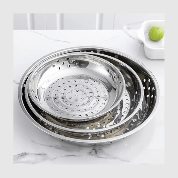 Thickened Stainless Steel leak colander Plate Round hole tray Deep Pallet Super Large Steamer Rice bean Disc Drainage Plate set - AlifdukanAlifdukan types here :)