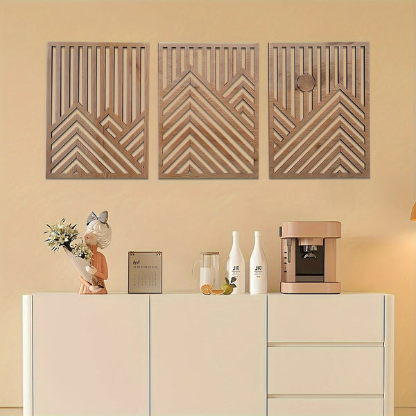 Three - piece Modern Wood Art Wall Decor, Retro Wood Art Decor, Home Decor Style - Large Wall Painting for Living Room, Bedroom, Office - Easy to Install - AlifdukanMini Supplier types here :)