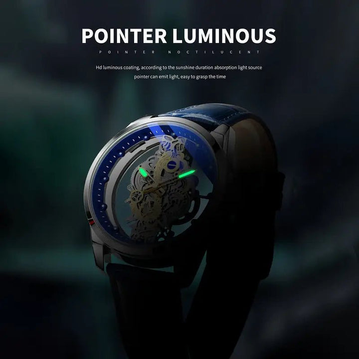 TPW Luxury Men's Rose Golden Skeleton Quartz Watch - Elegant Glow - in - the - Dark, Luminous Hands, Zinc Alloy Case with Faux Leather & Stainless Steel Band - AlifdukanAlifdukan types here :)