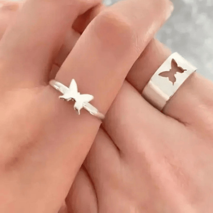 Trendy Couple Rings Stylish Rings For Couples Valentines Day Gift for Lovers Size: Adjustable Shapes: Butterfly, Moon, Star, LOVE, Lock&Key, Aero Plane and Heart - AlifdukanAlifdukan types here :)