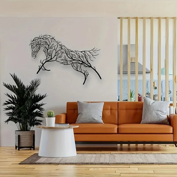 Vintage Metal Horse Silhouette Wall Art - Black Iron Branch Decor for Living Room, Bedroom, Study & Outdoor Spaces, Animal Craft, Wall Decoration - AlifdukanMini Supplier types here :)