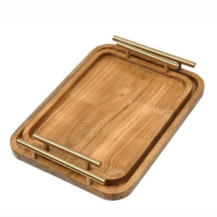 Wood Serving Tray with Black Metal Handles Set of 2, Decorative Serving Trays - AlifdukanMini Supplier types here :)