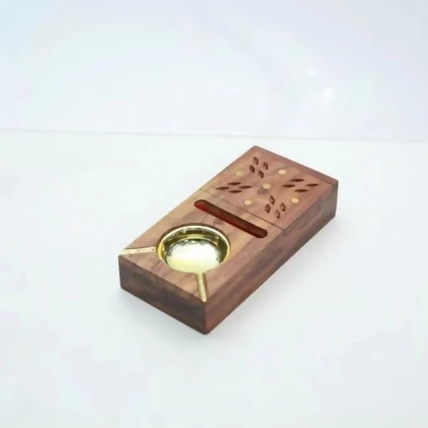 Wooden Ashtray, Ashtray With Ciggrette Box, Creative Ashtray With Brass Work. - AlifdukanBUY AURA.PK types here :)