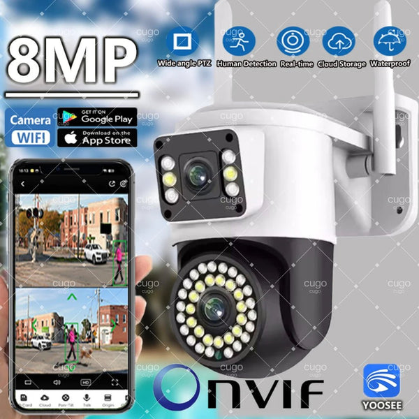 YOOSEE HD 8MP Wifi PTZ camera Dual Lens Dual Screens Color Night Auto Tracking Two Way Audio Outdoor Waterproof CCTV Camera Cam - AlifdukanAlifdukan types here :)