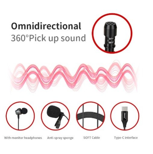 JMARY MC-R6 Professional Type-C lavalier microphone with earphone