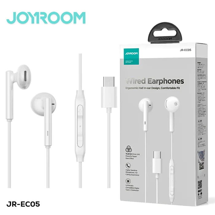 JOYROOM-EC05 TYPE-C SERIES HALF IN-EAR WIRED EARPHONES-WHITE