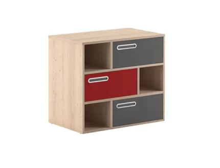 Chest Of Drawers Wilson in Pine Grey And Red Colour