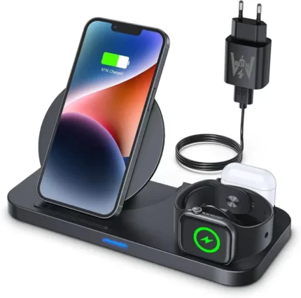 3 IN 1 FAST WIRELESS CHARGER QI INDUCTIVE CHARGING STATION, FAST WIRELESS CHARGER WITH FAST ADAPTER, COMPATIBLE WITH IPHONE 13/12 PRO MAX/12 MINI/11/X, APPLE WATCH, AIRPODS PRO, SAMSUNG S21 ULTRA/S20
